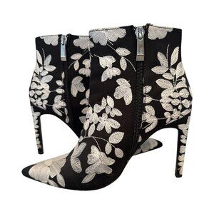 Zara Statement Black Floral Embroidered High Heel Boots Size 38